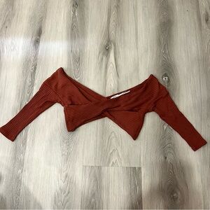 Ribbed Off The Shoulder Rust Crop Top